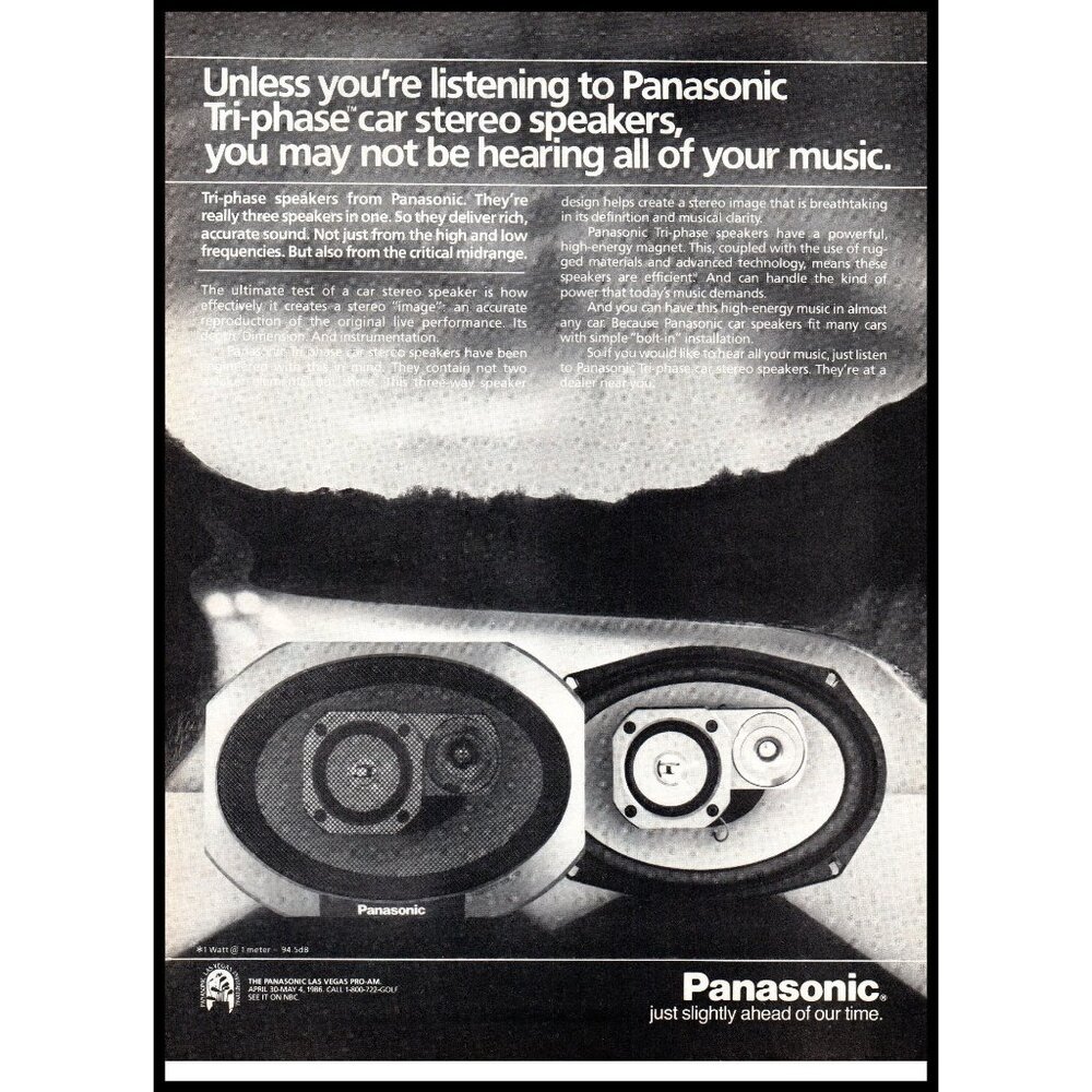 1985 Panasonic Tri Phase Car Stereo Speakers Vintage Print Ad 80s Wall Art
